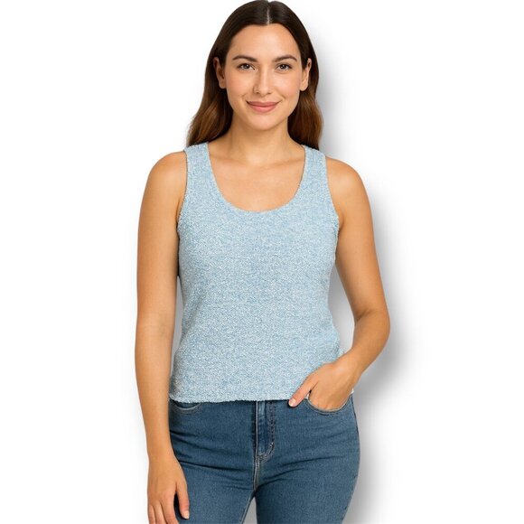 Vintage Joan Fagin NY Large Blue Beige Textured Knit Tank Top Retro Y2K Festival - Picture 1 of 6